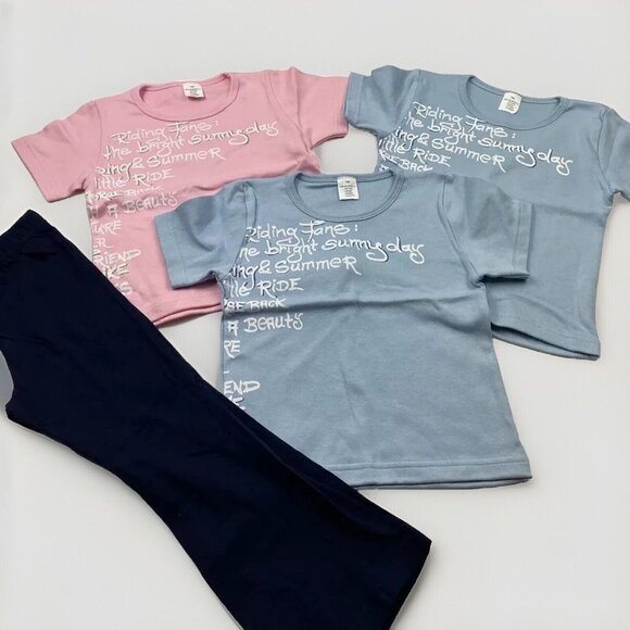 New Girls Size 4T Clothes Lot 3 Summer T-Shirts Blue Pink & 1 Pair of Pants - Picture 1 of 12